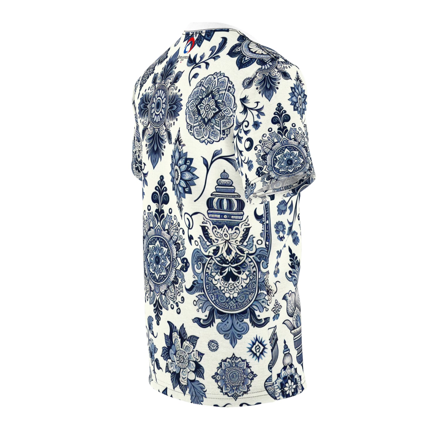 Classic Blue Minimalist T-Shirt Featuring an Intricately Scattered Traditional Indian Motifs Pattern - Modern Indian Design Tee