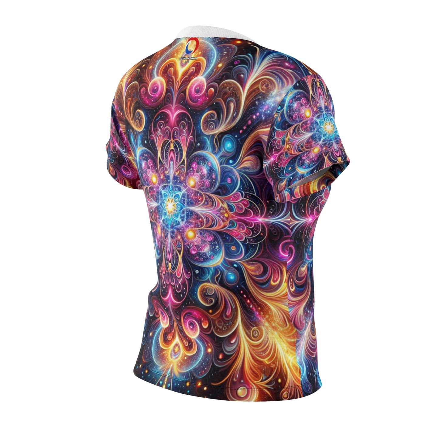Radiant Cosmic Mandala Tee: Vibrant Psychedelic Art, Neon Kaleidoscope Women's T-Shirt - Women's Trippy Tee