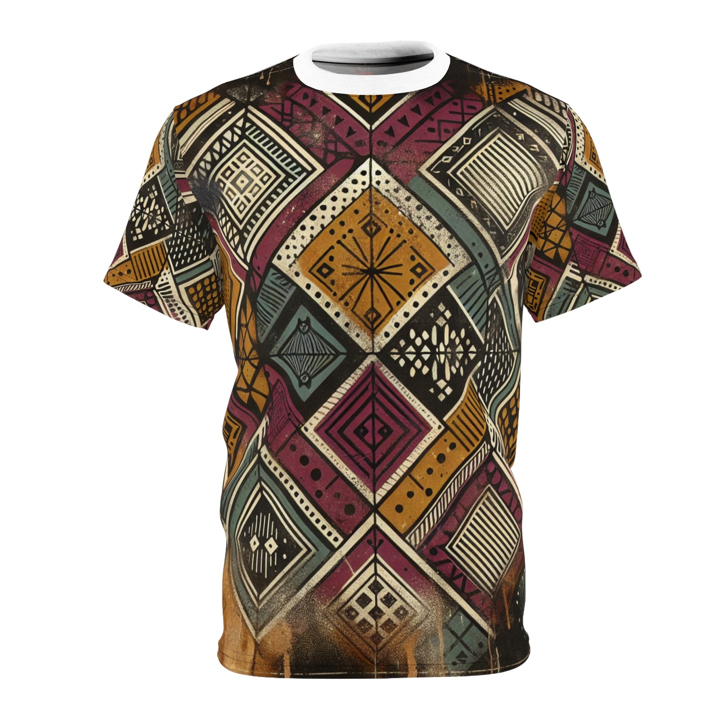 Urban-Graffiti Meets African Art: Distressed Black Tee, Geometric Shapes & Spray-Paint - African Tribal Pattern-Inspired Tee