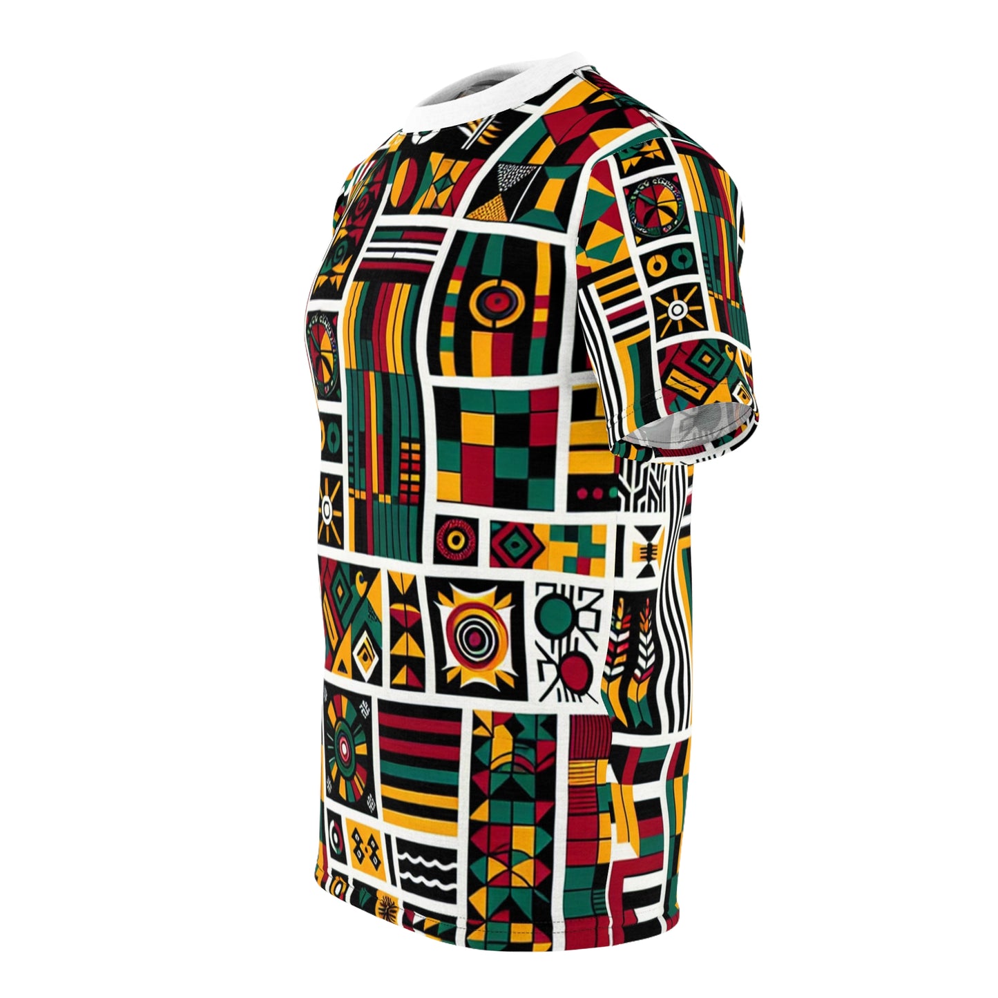 Vibrant Pan-African Heritage T-shirt - Geometric Kente Adinkra Narrative Artwork - African Tribal Pattern-Inspired Tee