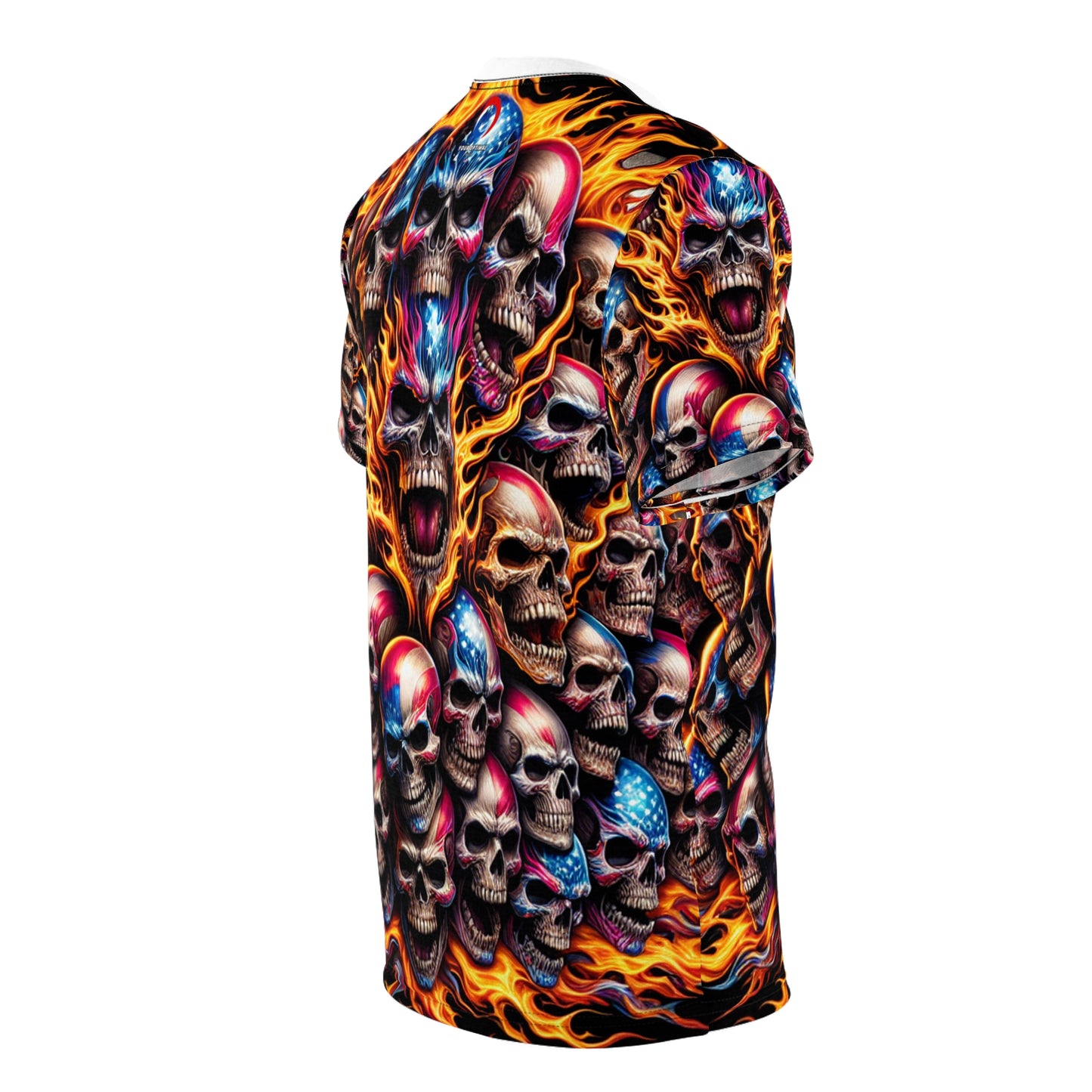 Patriotic Inferno: Skull Blaze Artistry Tee - Patriotic Streetwear Tee