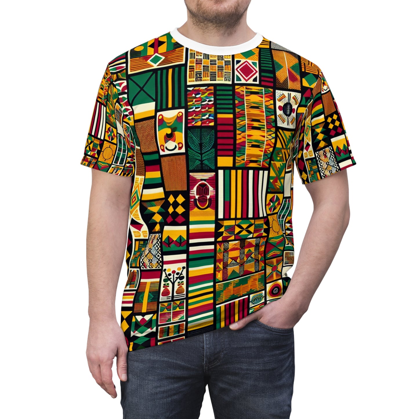 Vibrant Pan-African Heritage T-Shirt - Geometric Unity & Cultural Symbolism Tee - African Tribal Pattern-Inspired