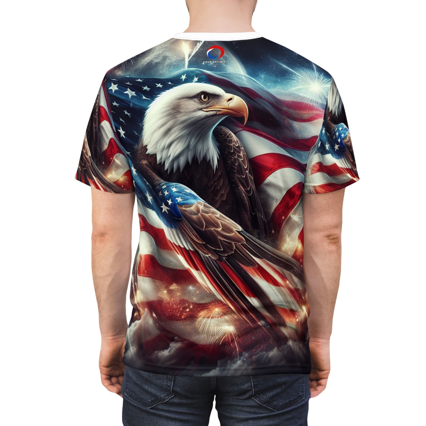 Patriotic American Pride: Majestic Bald Eagle on Vibrant USA Flag with Fireworks, Independence Day Heritage T-Shirt - Patriotic Streetwear Tee