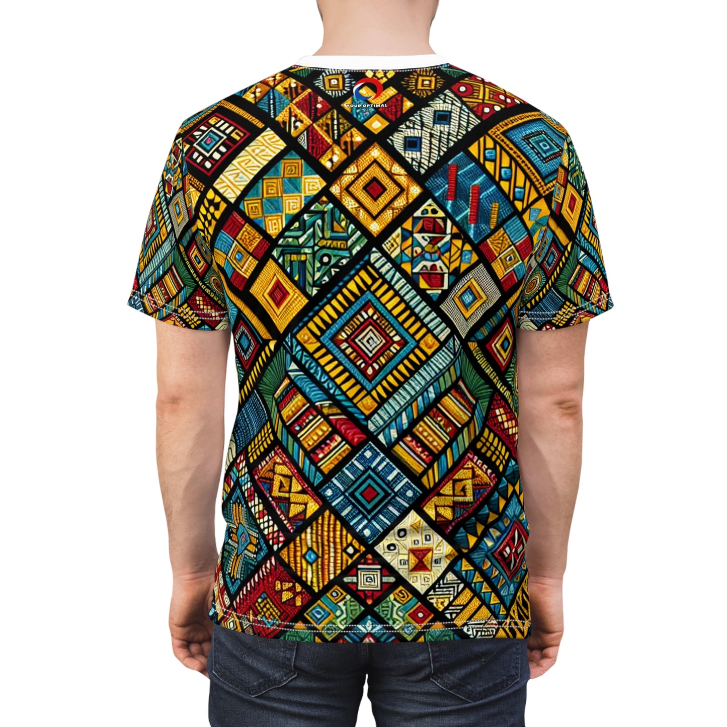 Vibrant African Tribal Diamond Geometric Design T-Shirt - Rich Colorful Cultural Artwear - African Tribal Pattern-Inspired Tee
