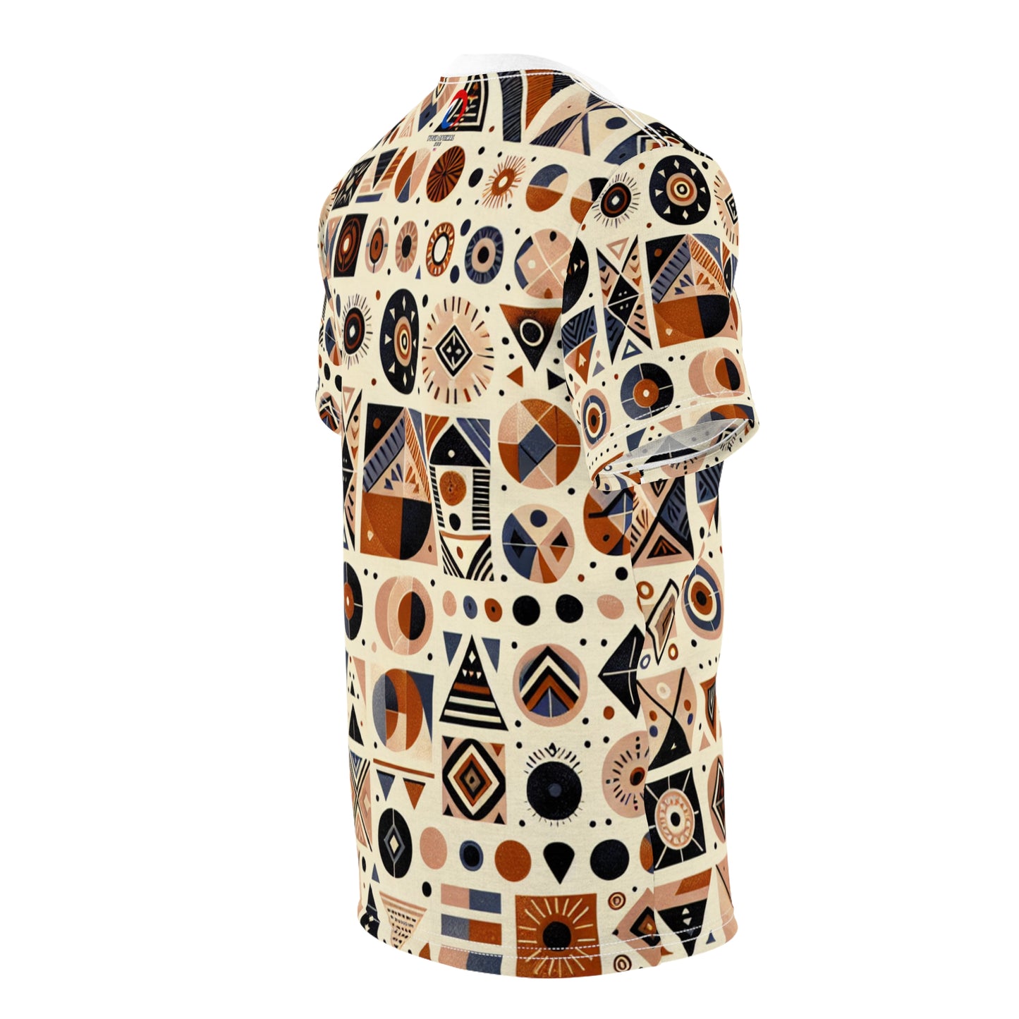 Berber-Inspired Geometric Tattoo Artistry T-Shirt; Earthy-tone Symbolic Storytelling Tee - African Tribal Pattern-Inspired
