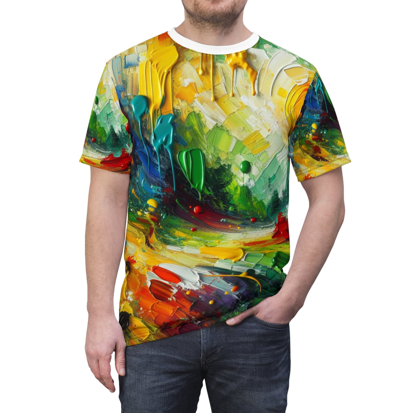 Vibrant Rasta Spirit Abstract Art T-shirt - Bold Colors, Impasto Strokes - Rastafarian Abstract Art-Inspired Tee