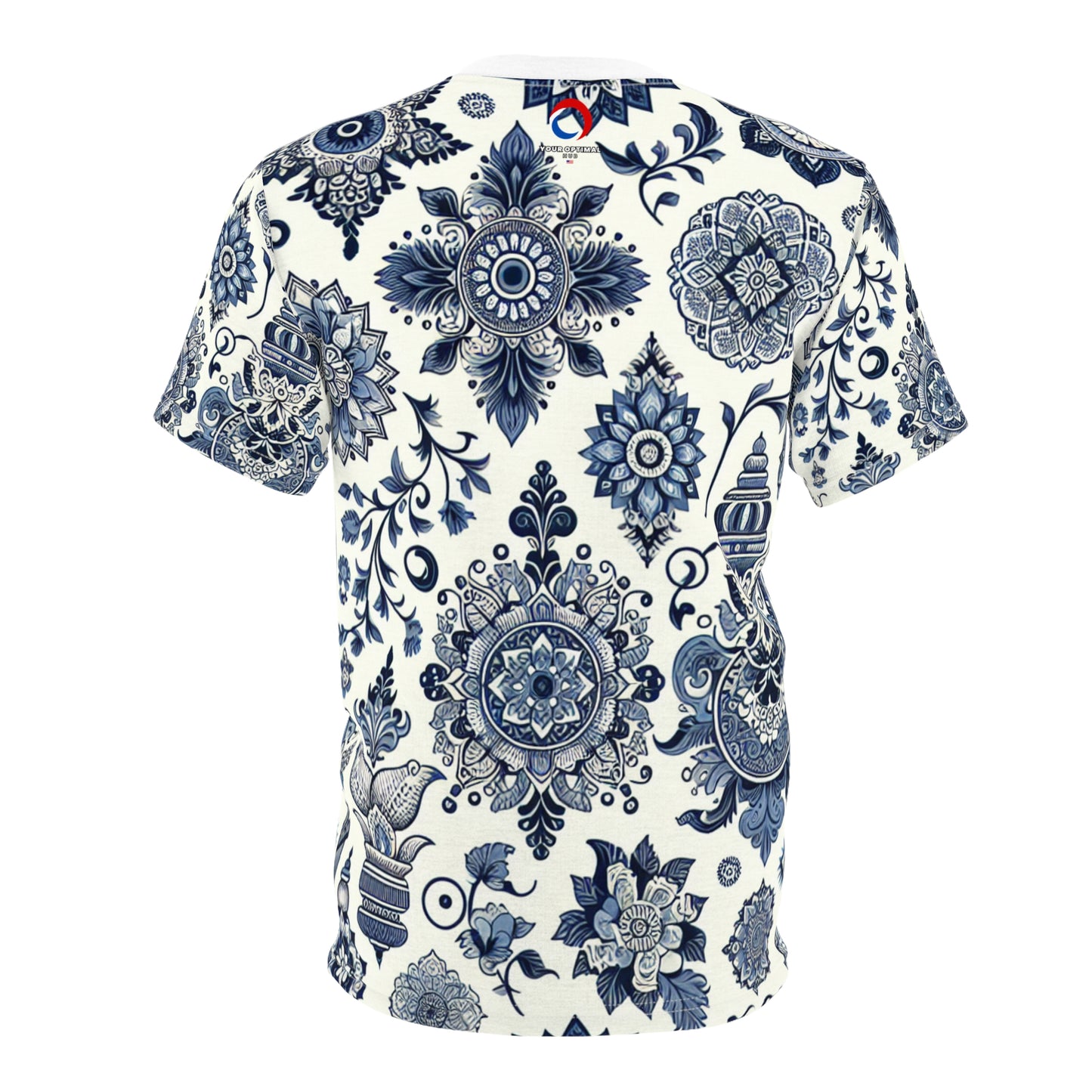 Classic Blue Minimalist T-Shirt Featuring an Intricately Scattered Traditional Indian Motifs Pattern - Modern Indian Design Tee