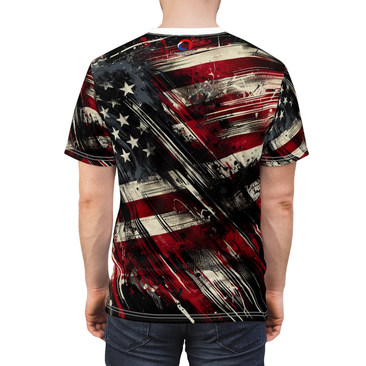 Grunge Streetwear Tribute: Distressed American Flag Graffiti Graphic T-Shirt - Bold Urban Patriotism Design - Patriotic Streetwear Tee