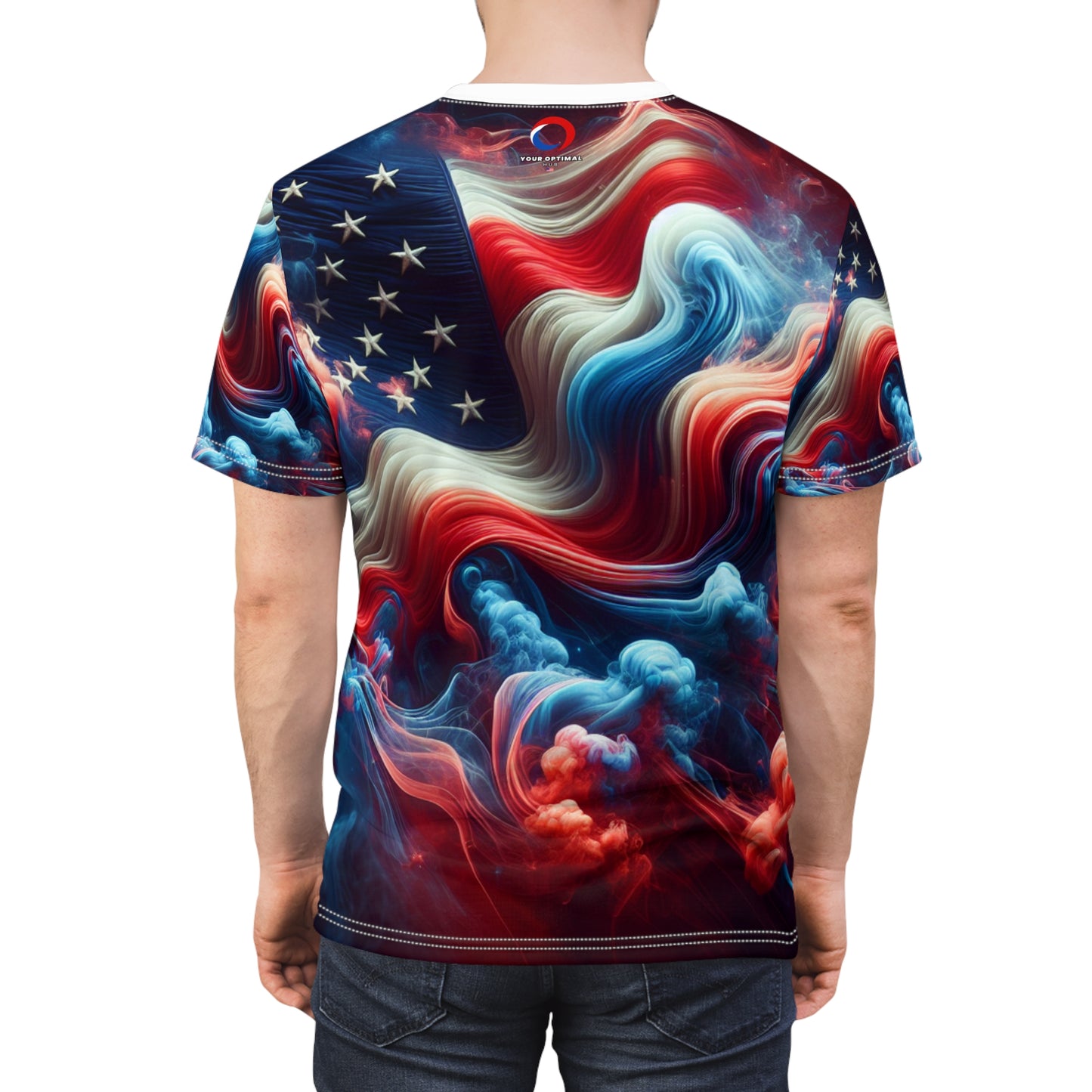Mystical Dreamscape American Flag T-Shirt - Artistic Swirling Smoke Design with Vibrant Patriotic Colors - Patriotic Streetwear Tee