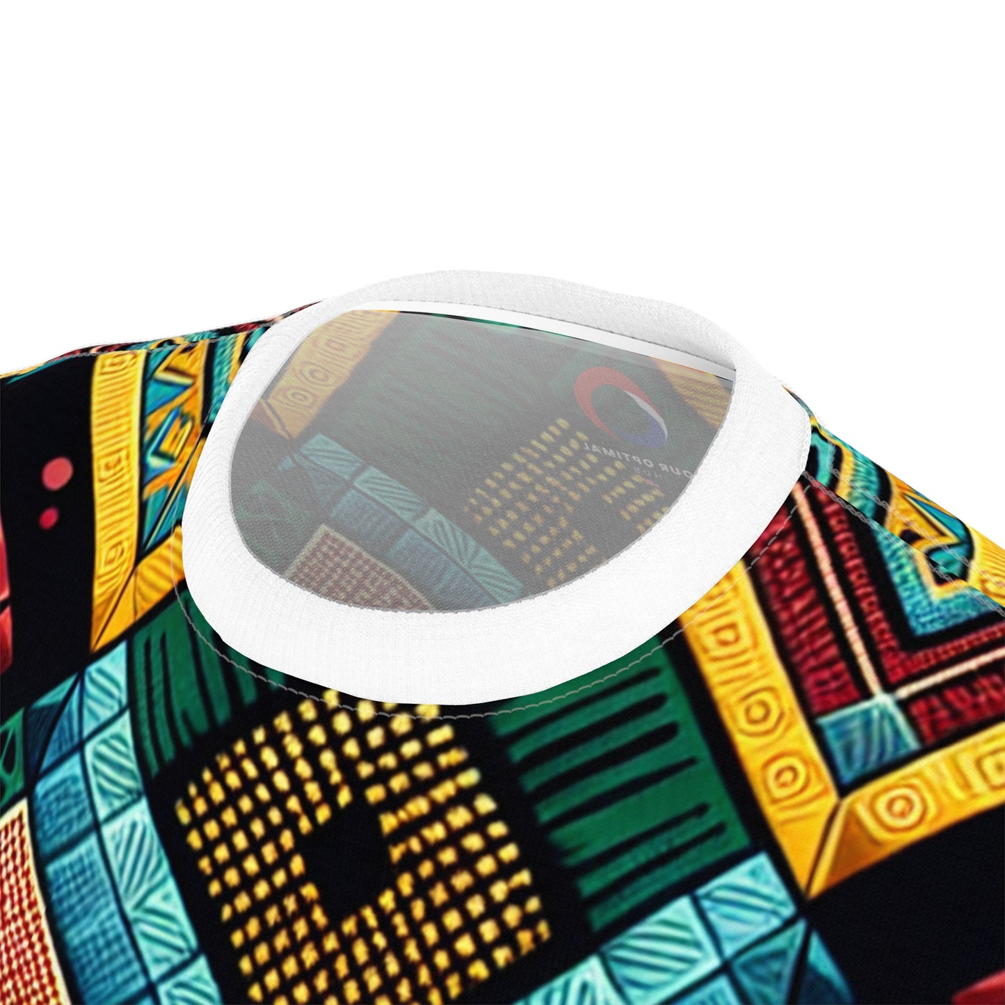 Vibrant African Folklore Geometric Diamond Tribal Pattern T-Shirt, Bold Primary Colors - African Tribal Pattern-Inspired Tee