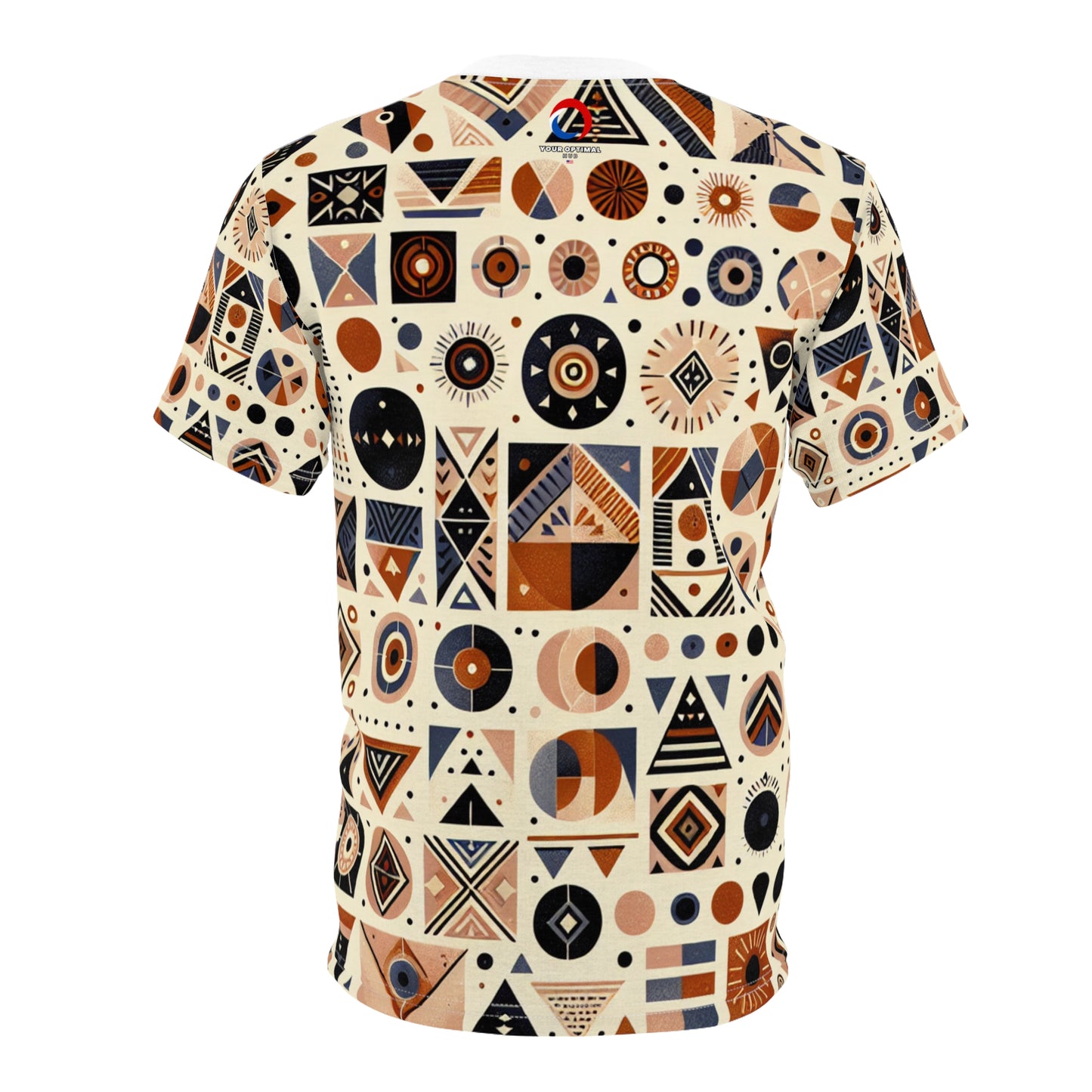 Berber-Inspired Geometric Tattoo Artistry T-Shirt; Earthy-tone Symbolic Storytelling Tee - African Tribal Pattern-Inspired