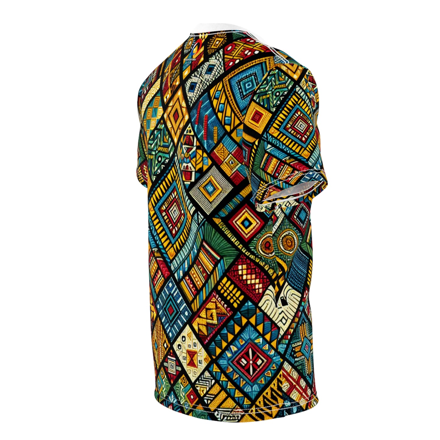 Vibrant African Tribal Diamond Geometric Design T-Shirt - Rich Colorful Cultural Artwear - African Tribal Pattern-Inspired Tee