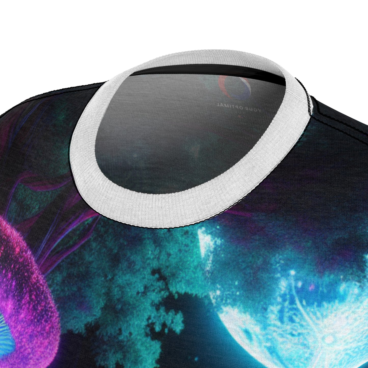 Women's Blacklight Forest T-Shirt – Surreal Neon Moonlit Scene with Glowing Mushrooms and Enchanted Details - Women's Blacklight Tee