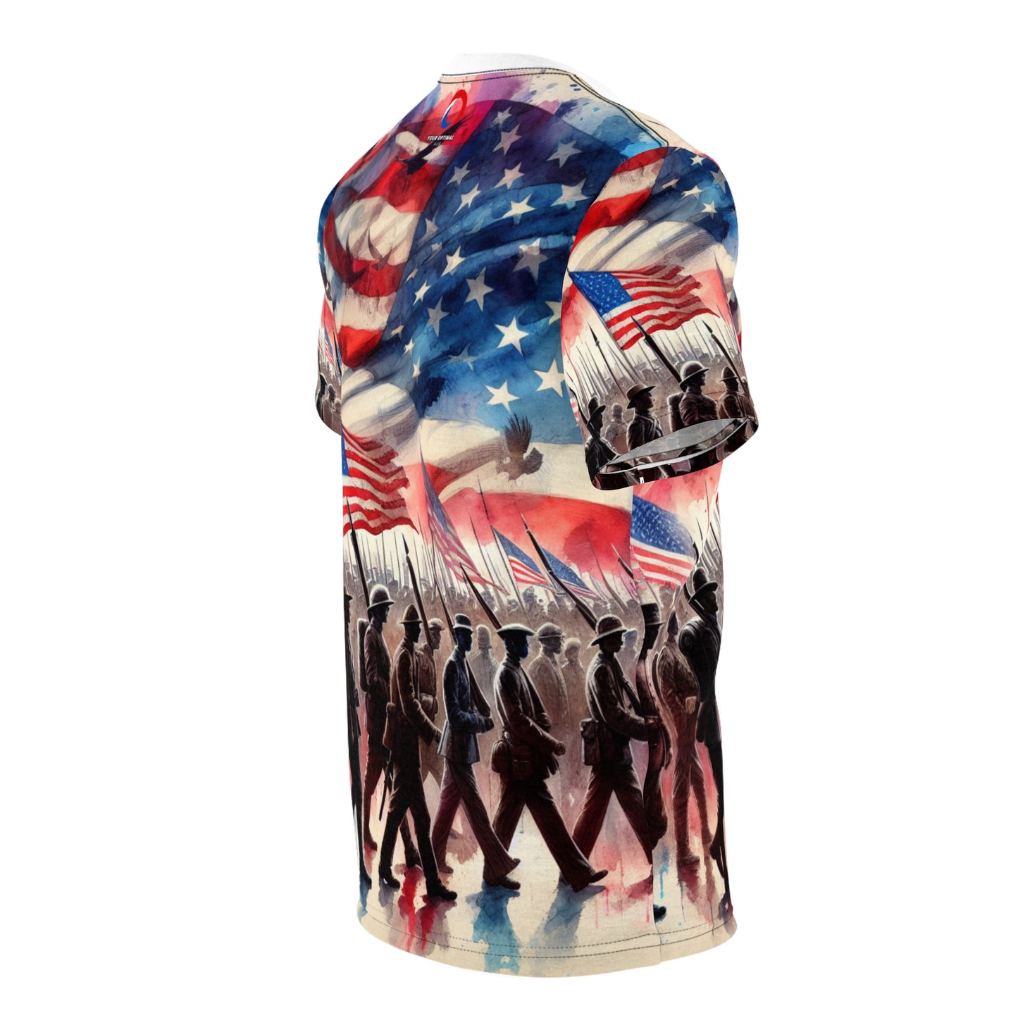 United We Stand: American Unity & Valor - Historical Soldier Silhouettes Watercolor Patriotic T-Shirt - Patriotic Streetwear Tee