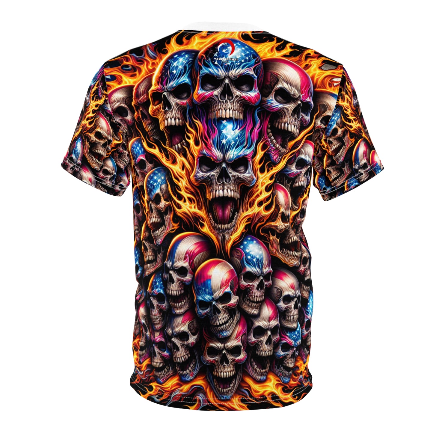 Patriotic Inferno: Skull Blaze Artistry Tee - Patriotic Streetwear Tee