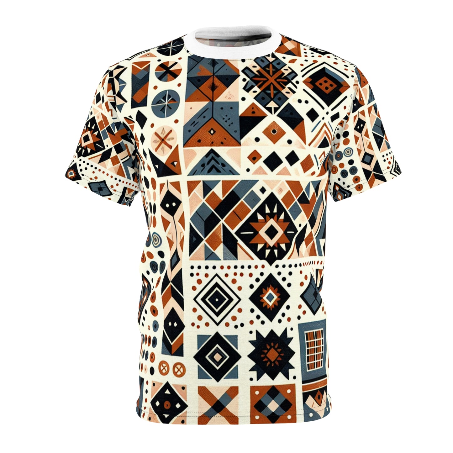 Berber-Inspired Artistry T-shirt: Earthy-Tone Geometric Tattoo Patterns Storytelling Print - African Tribal Pattern-Inspired Tee