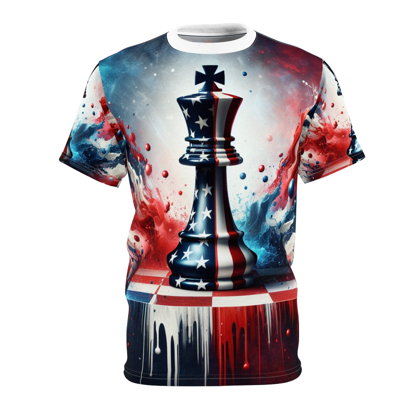 Vibrant American Chess King-Piece Masterpiece: Artistic Strategic Leadership & Patriotic Pride T-Shirt - Patriotic Streetwear Tee