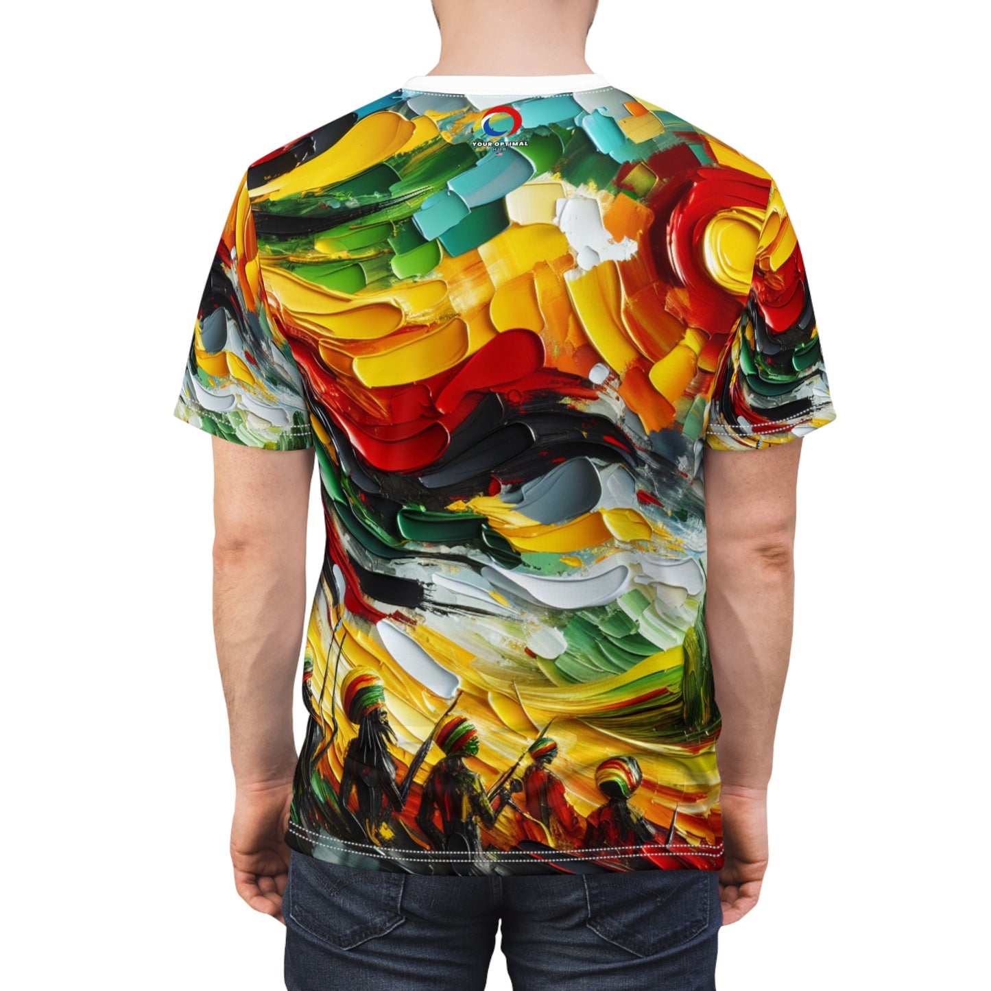 Vibrant Rastafari Abstract Art T-shirt - Unity, Freedom & Sun, Impasto Splatter - Rastafarian Abstract Art-Inspired Tee