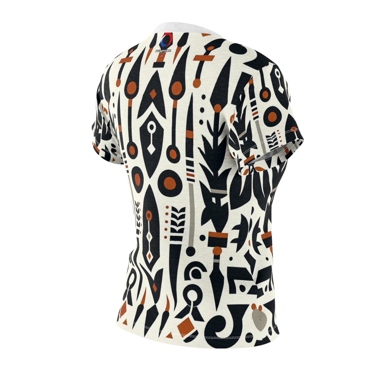 African Heritage Fusion Women's T-Shirt - Monochrome Modern Design with Vibrant Orange Accents, Indigenous Graphics - African Tribal Pattern-Inspired