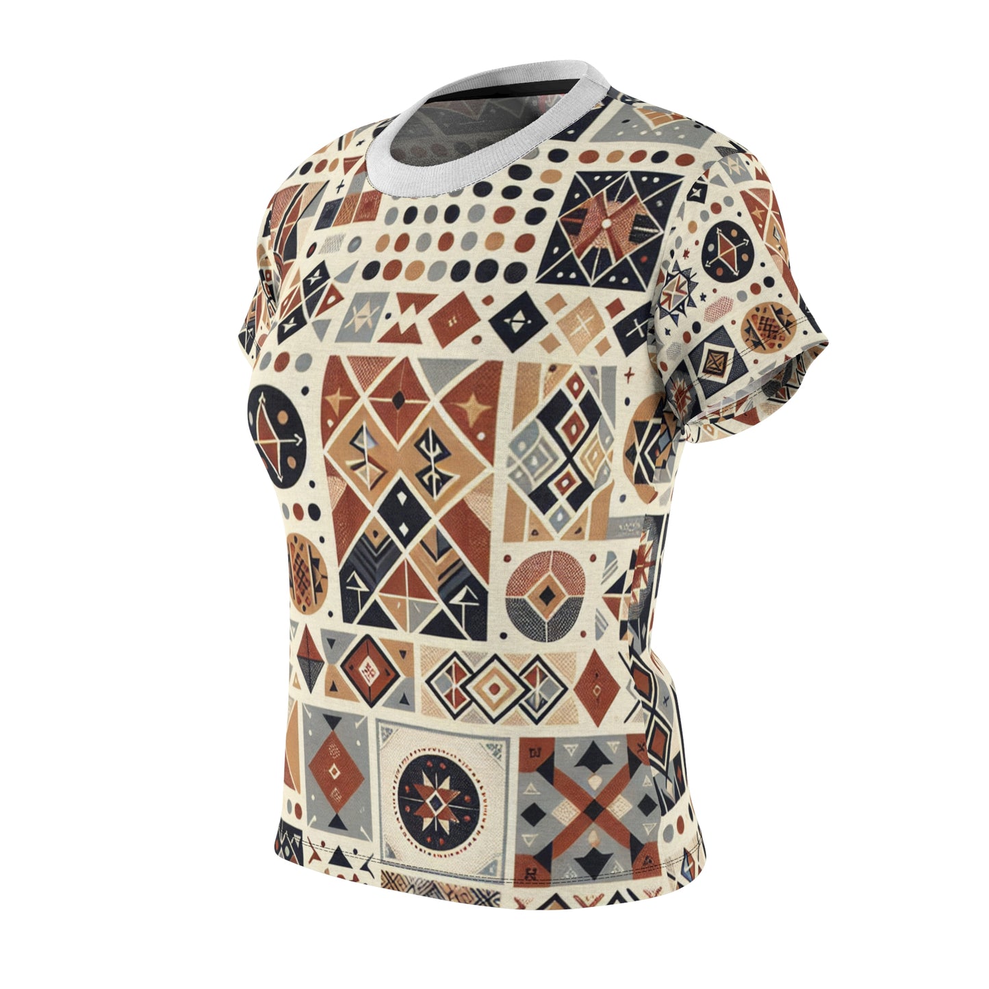 Berber Legacy: Women's Earthy-tone Storytelling Tattoo Tee with Rich Symbolism & Intricate Geometrics - African Tribal Pattern-Inspired