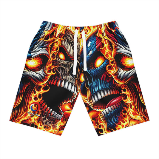 Skull Inferno Fusion: Patriotic Blaze Edition Shorts - Patriotic Streetwear