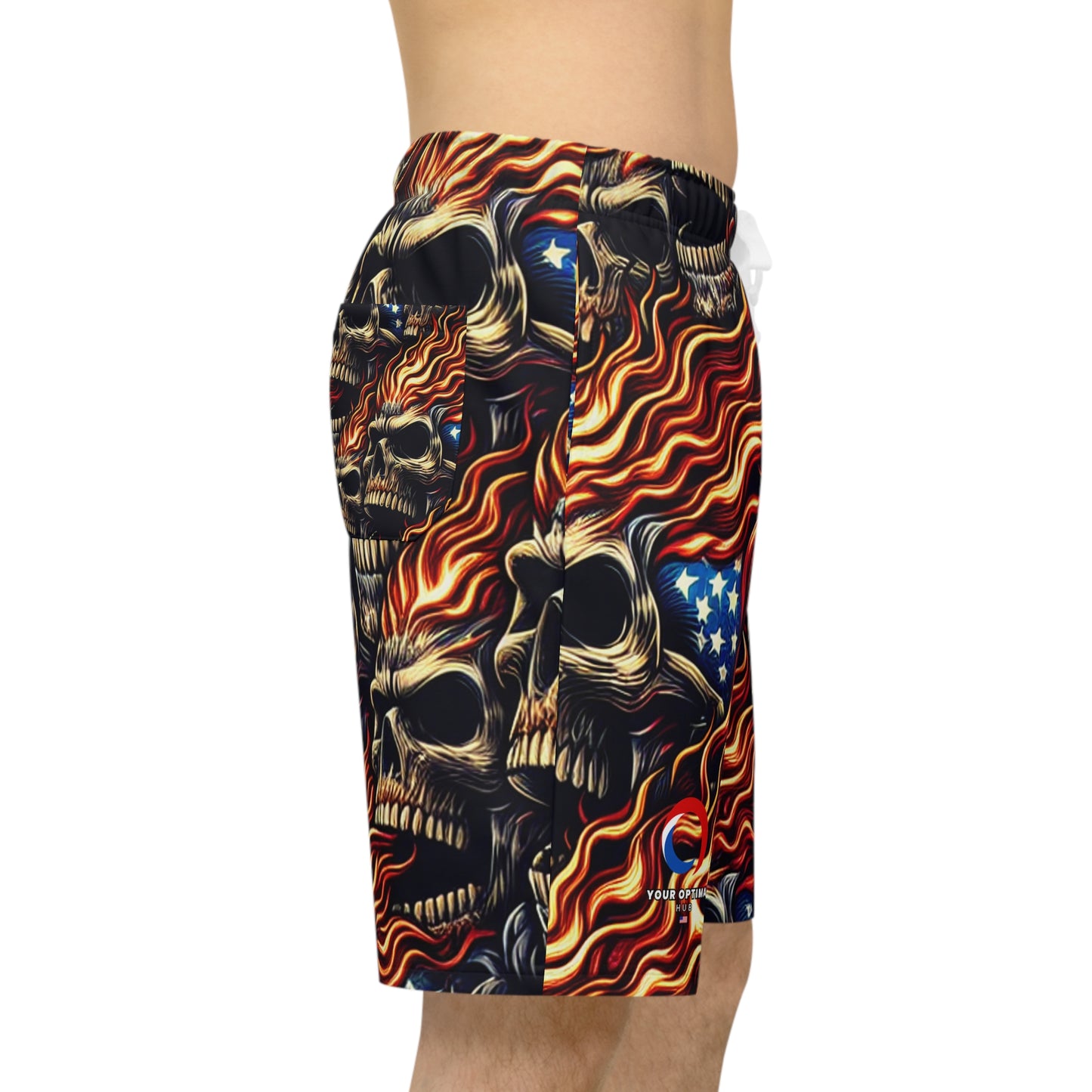 Skull Inferno: Patriotic Tattoo Masterpiece Shorts - Patriotic Streetwear Shorts