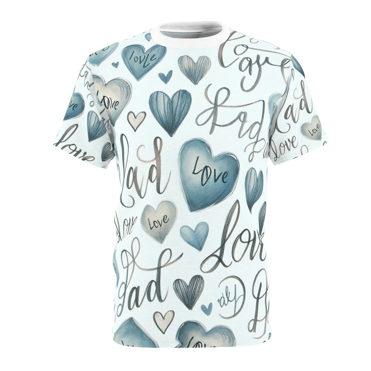 Loving Dad Soft Blue Hearts Tee - Childlike Script, White Background - Father's Day Special - Gift for Him