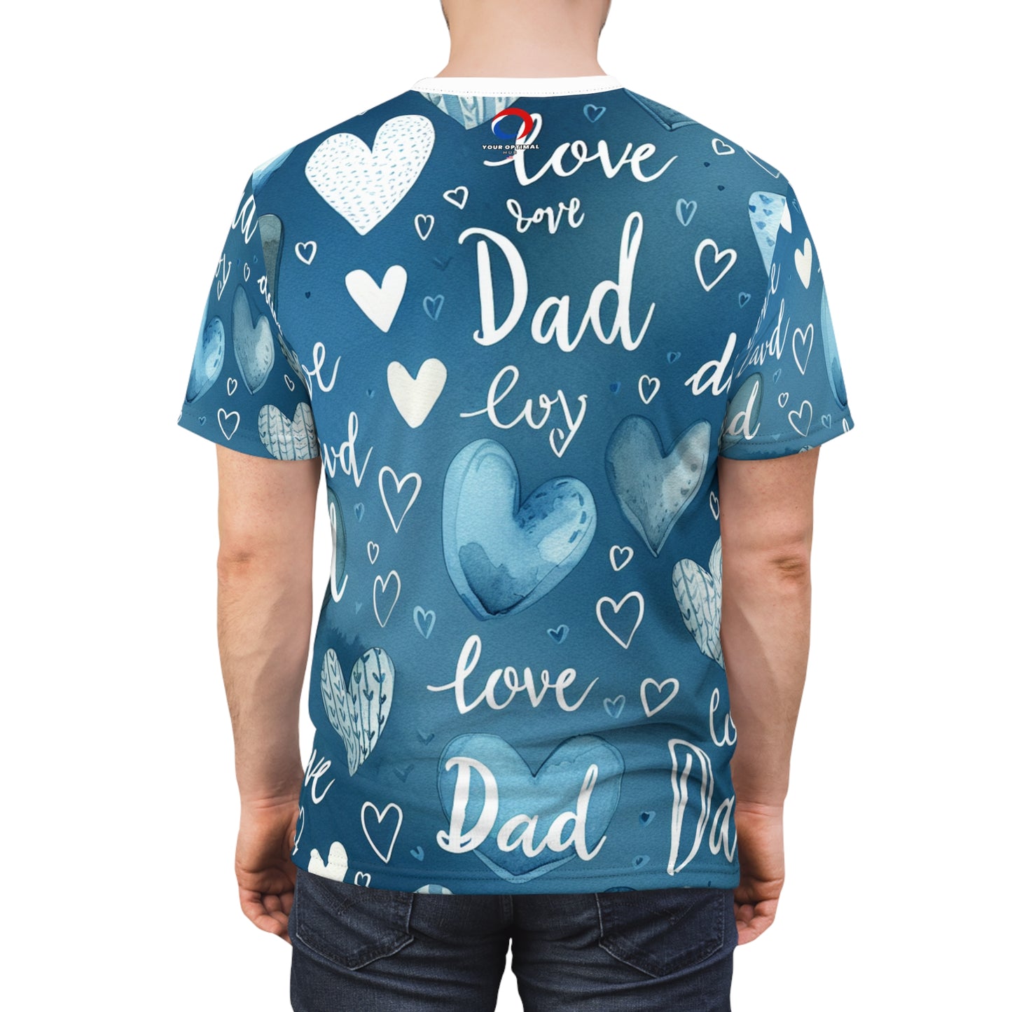 Child-like Love Dad Heart T-Shirt - Watercolor Blue on White, Handwritten Script - Casual Father's Day Tee - Gift for Him