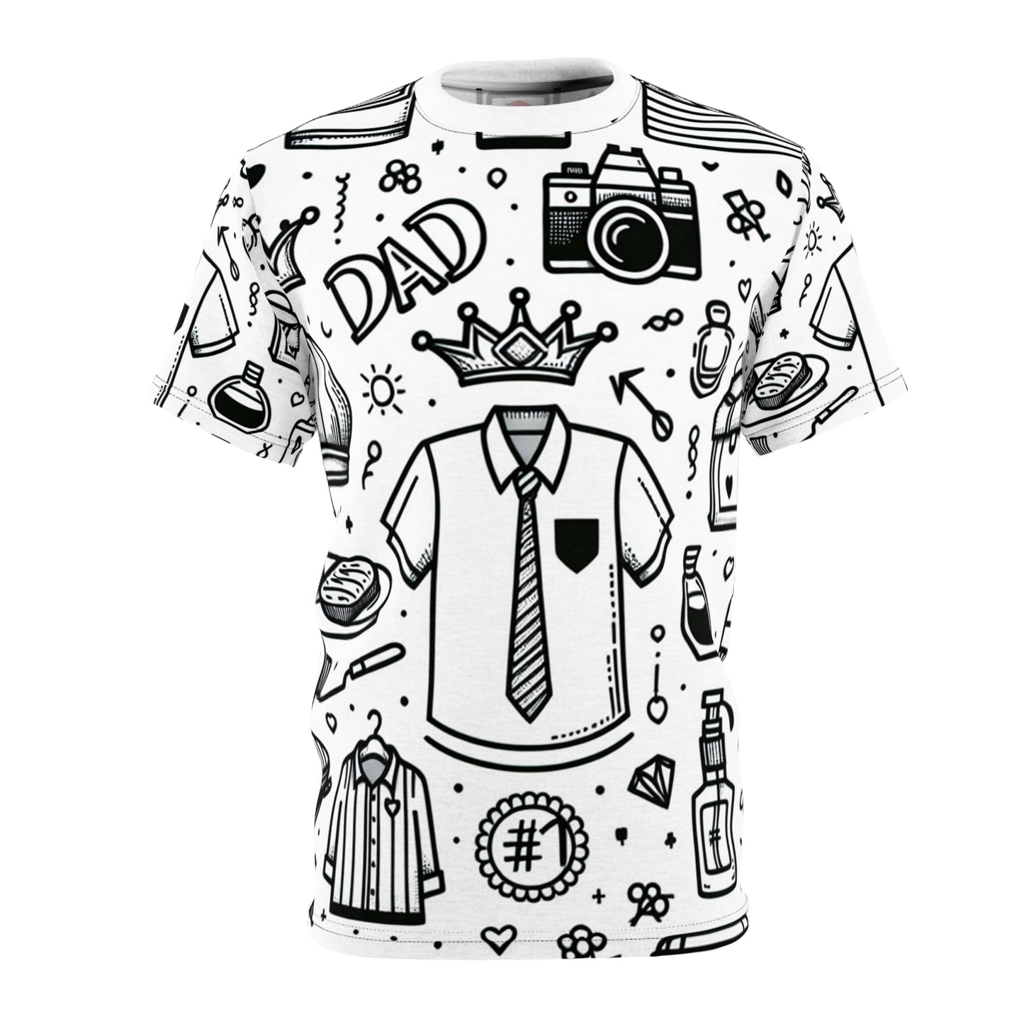 King Dad Tribute Tee, Monochrome Line Art Design - Family Moments, BBQ Grilling, #1 Dad Crown - Gift for him