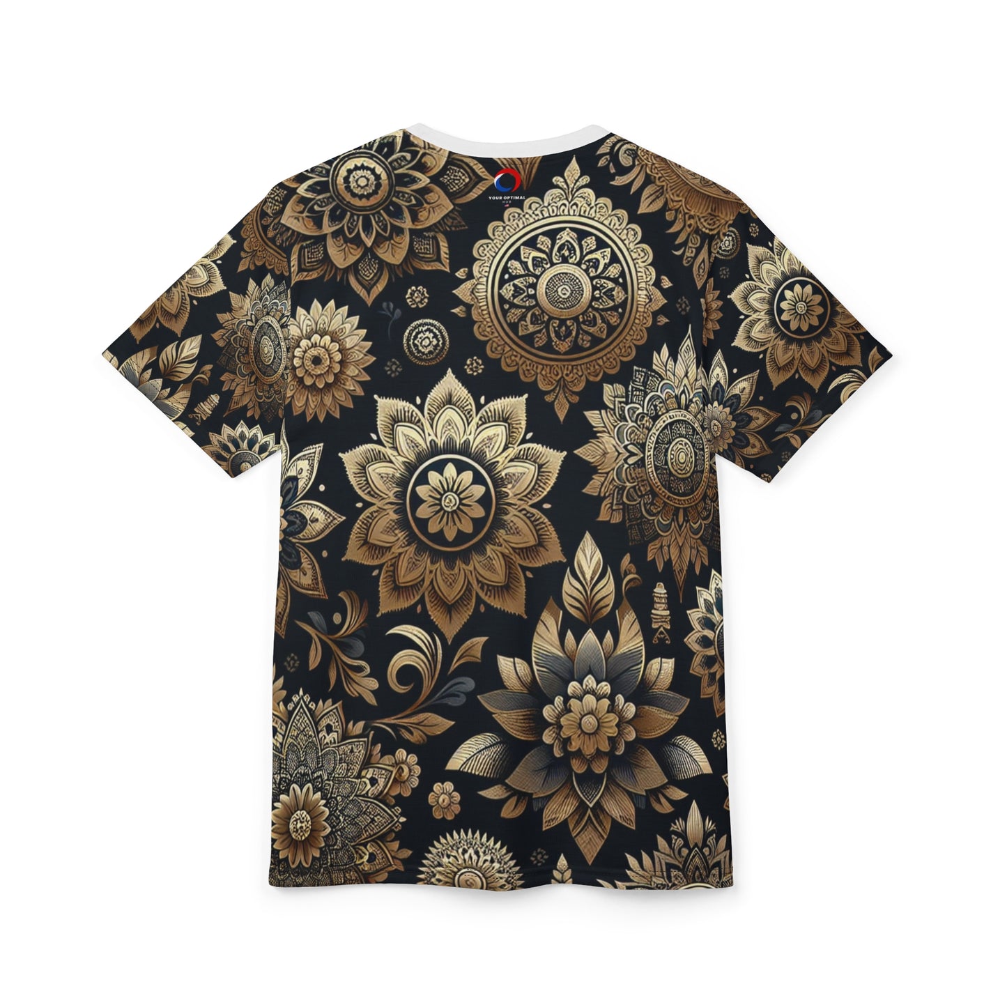 Gold on Black Indian Pattern Tee – Reflective Floral & Geometric Motif Design Shirt