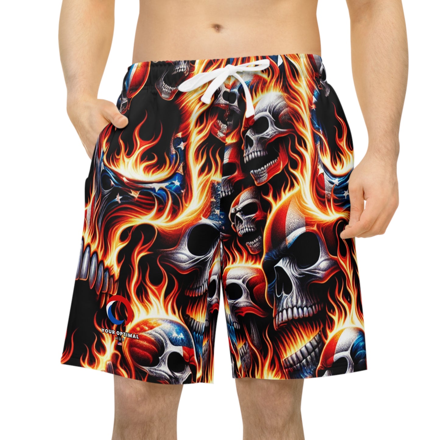 Inferno Patriotism: Skull Infusion Flames & Glory Shorts - Patriotic Streetwear Shorts