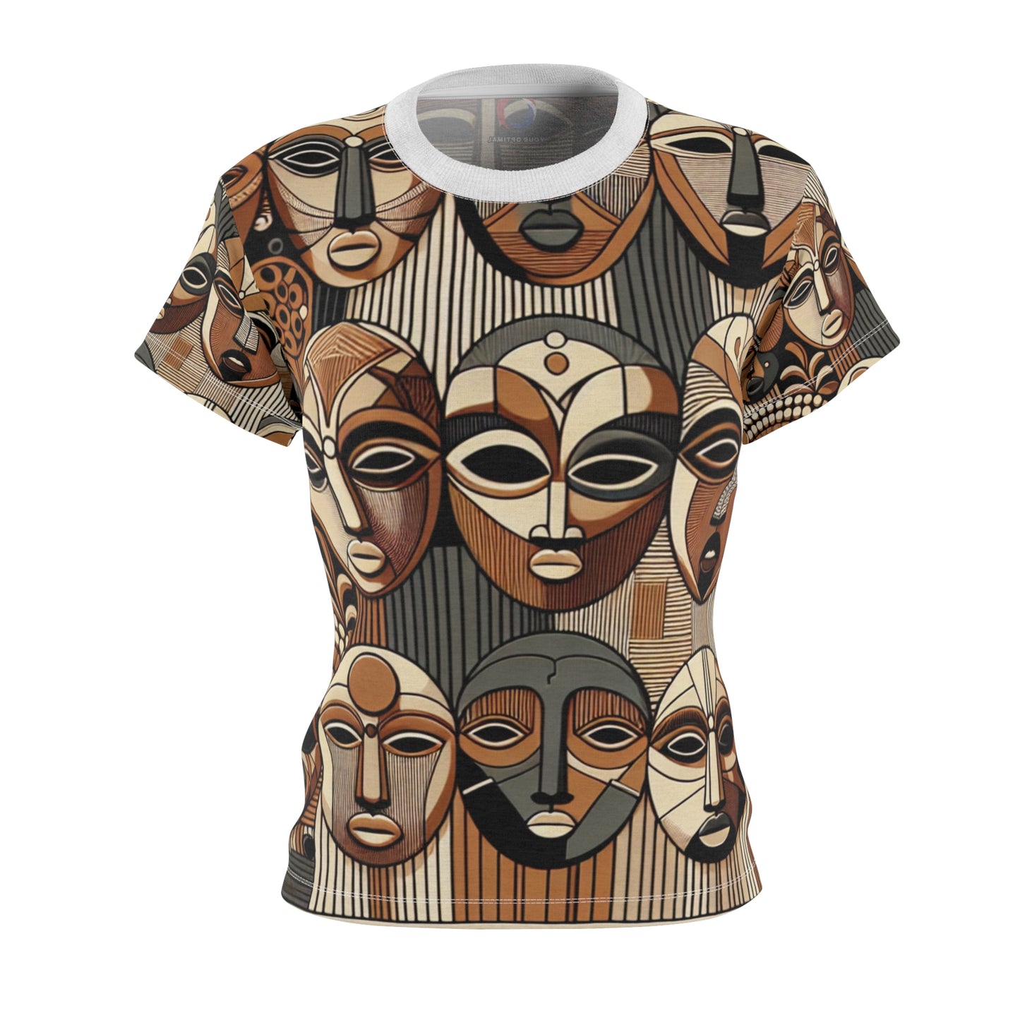 African Legacy: Elegant Women's Tee featuring a Modern Interpretation of Traditional African Masks - African Tribal Pattern-Inspired