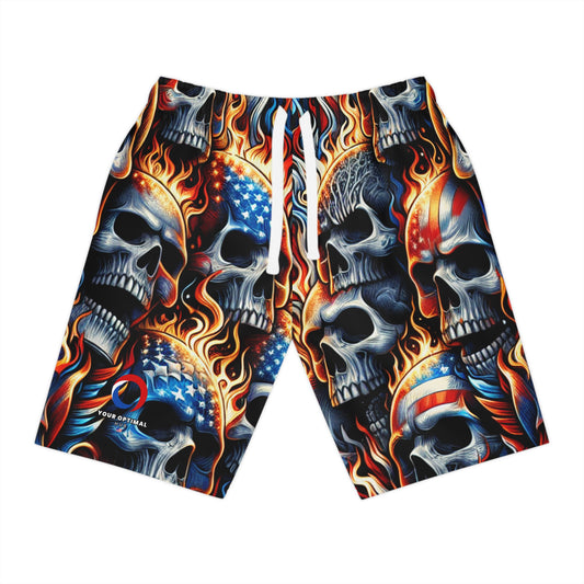 Fiery Skull Spectacle: Patriotic Inferno Edition Shorts - Patriotic Streetwear