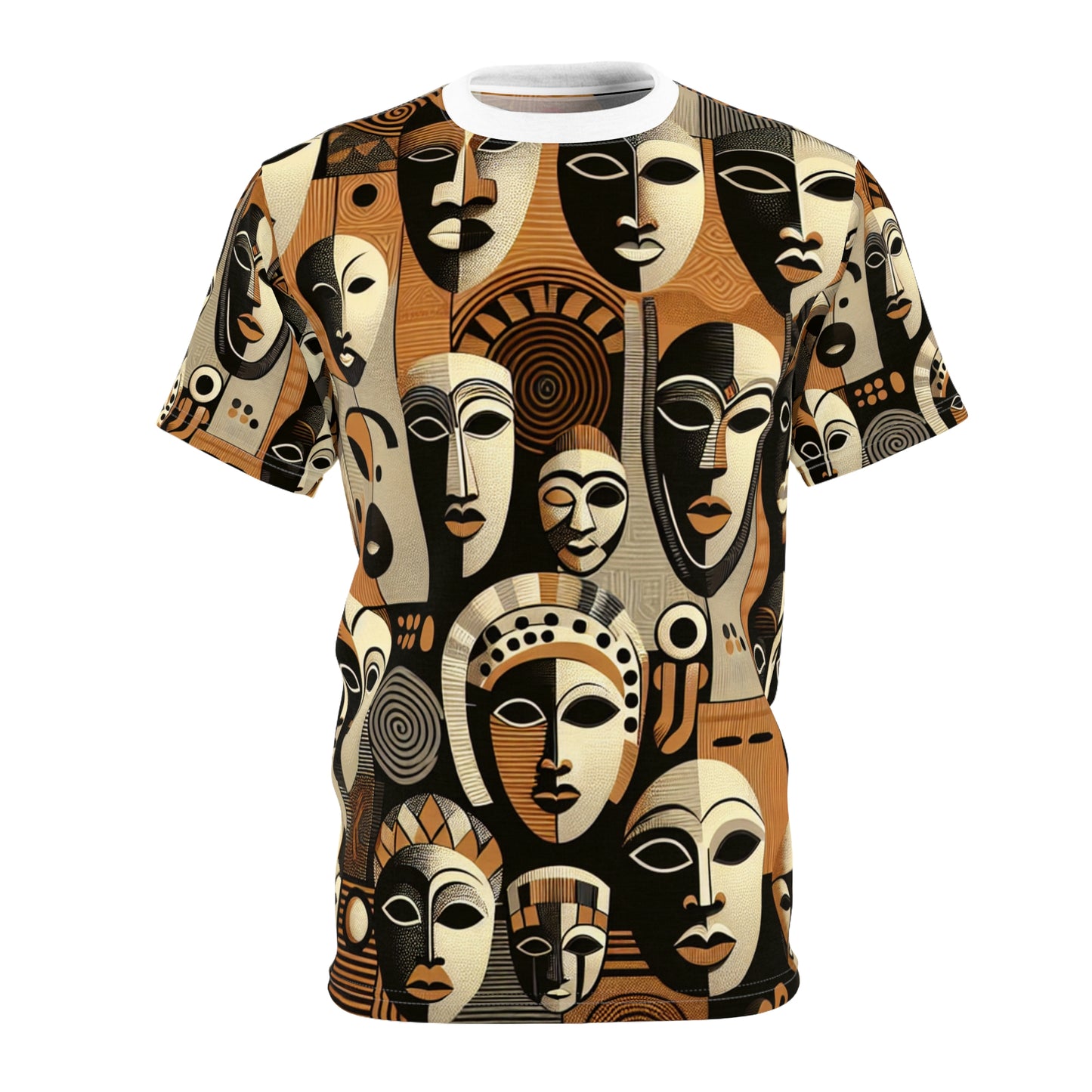 Modern African Heritage Tapestry T-shirt - Contemporary Art Mask Design Tee - African Tribal Pattern-Inspired Apparel