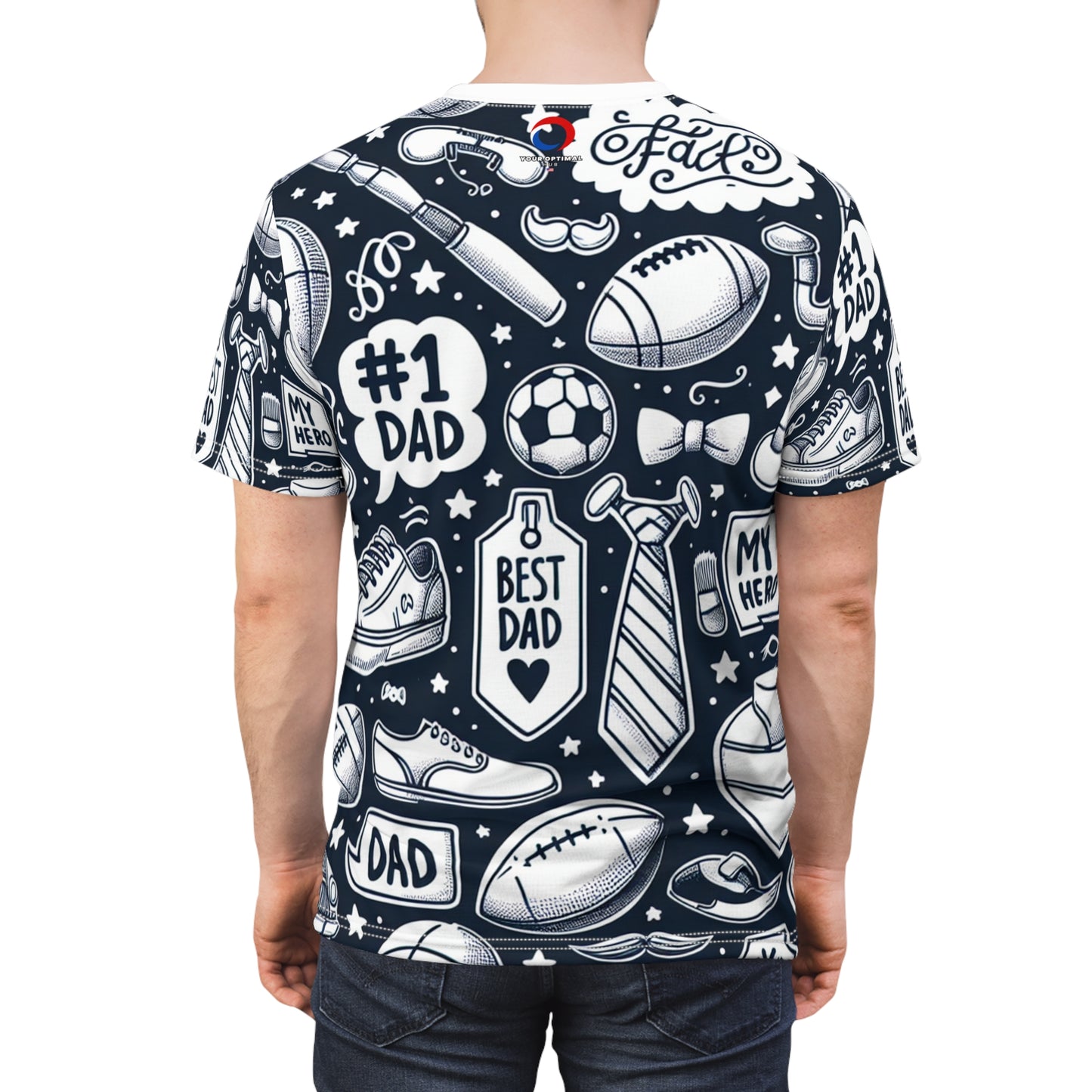 King Dad: Monochromatic Tribute T-Shirt - Playful Seamless Pattern with BBQ Grill, Camera, #1 Dad Icons - Father's Day Tee