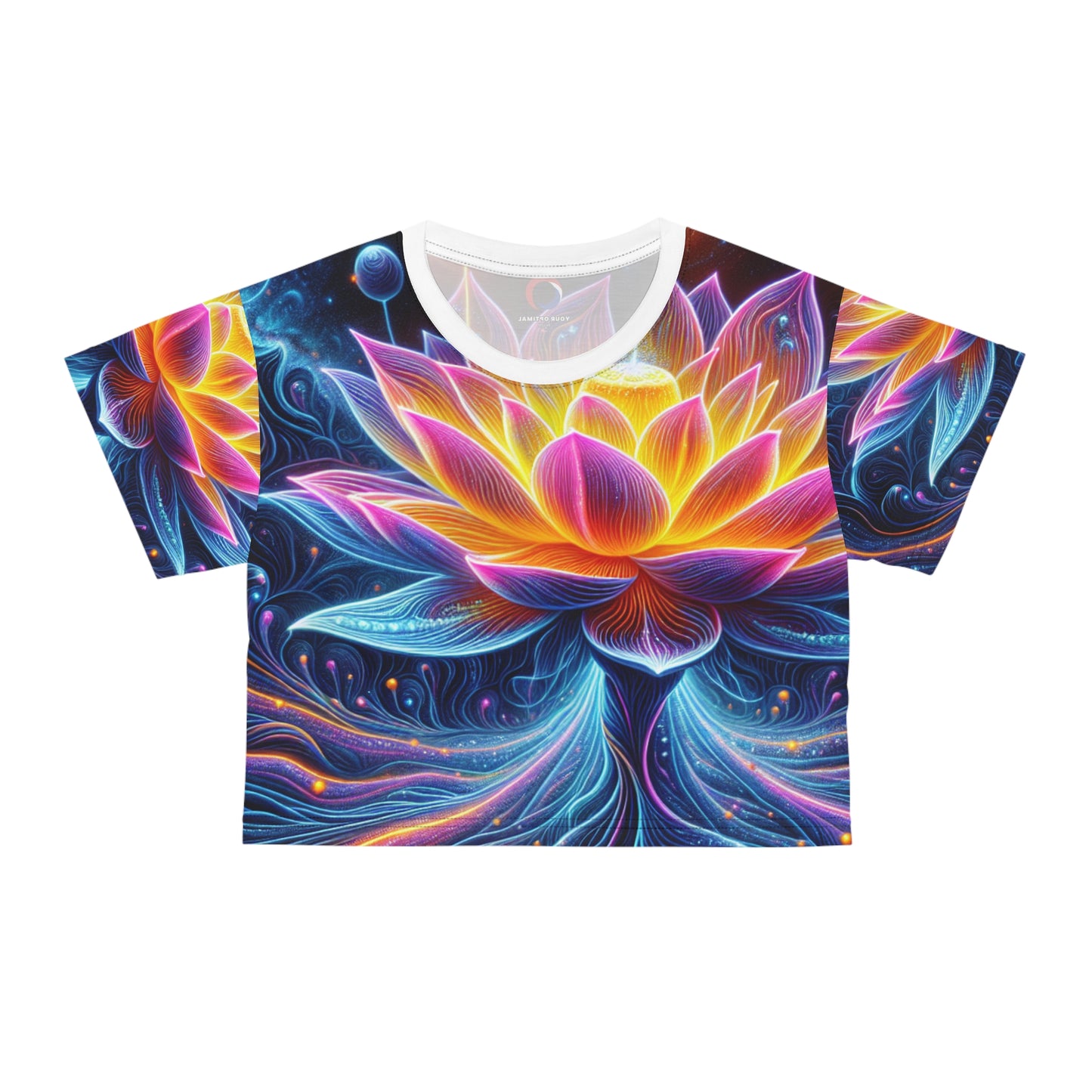 UV-Reacting Bioluminescent Alien Lotus Crop Tee, Radiant Neon Women's Top, Cosmic & Ethereal - Women's Blacklight Tee