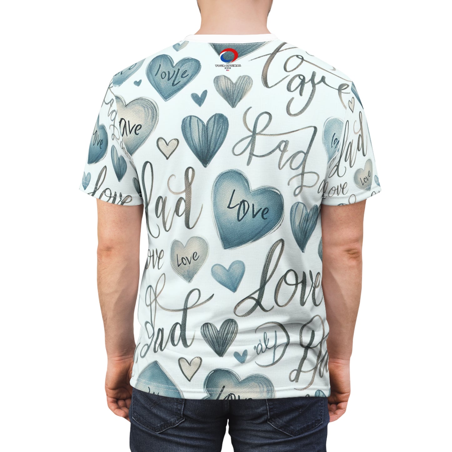 Loving Dad Soft Blue Hearts Tee - Childlike Script, White Background - Father's Day Special - Gift for Him