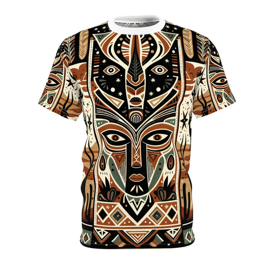 African Tribal Meets Southwestern Nature-scape, Colorful Geometric Totem Art T-shirt - African Tribal Pattern-Inspired Tee