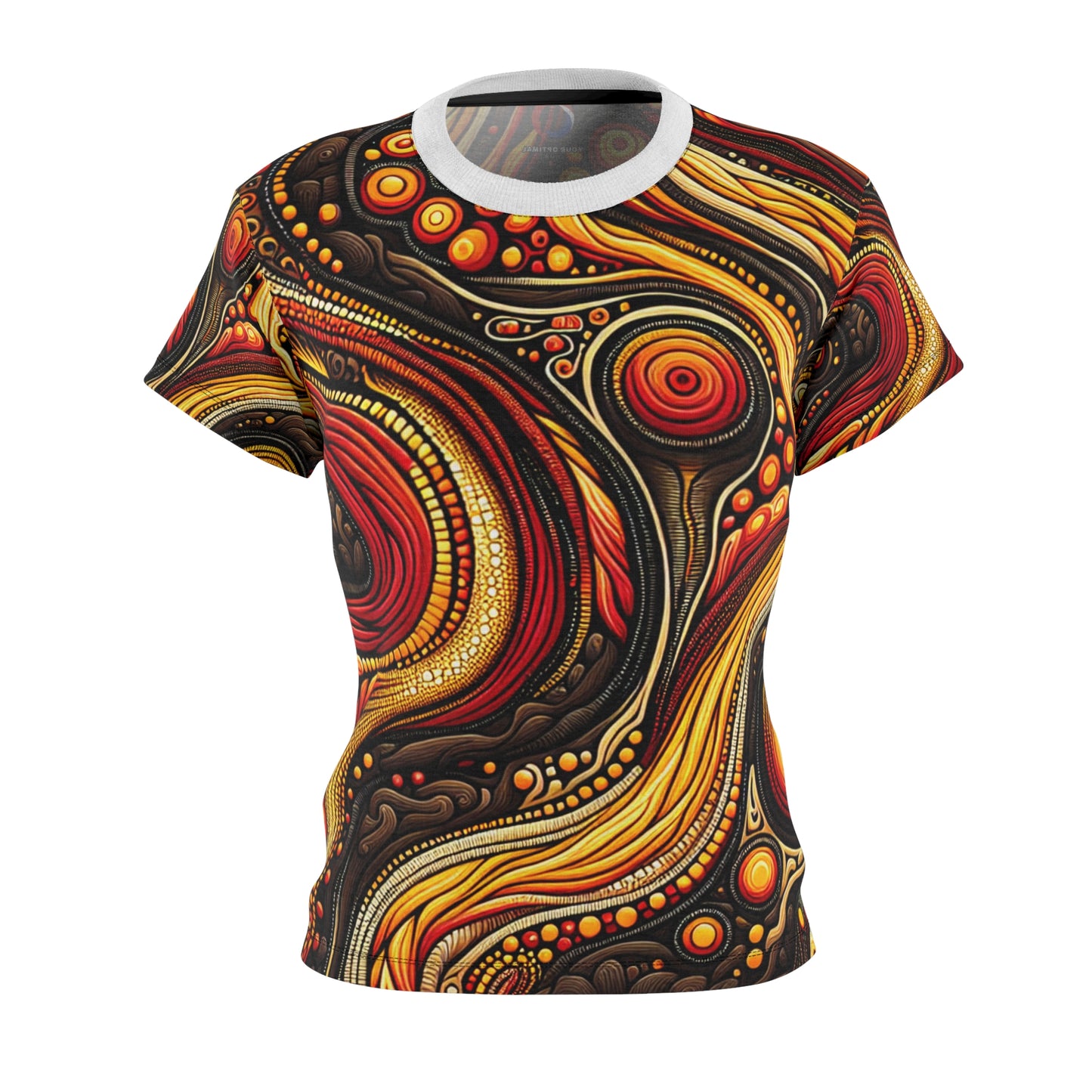 Aboriginal Inspired Volcanic Art T-Shirt, Women's Fiery Landscape, Indigenous Storytelling in Lava Motif - African Tribal Pattern-Inspired