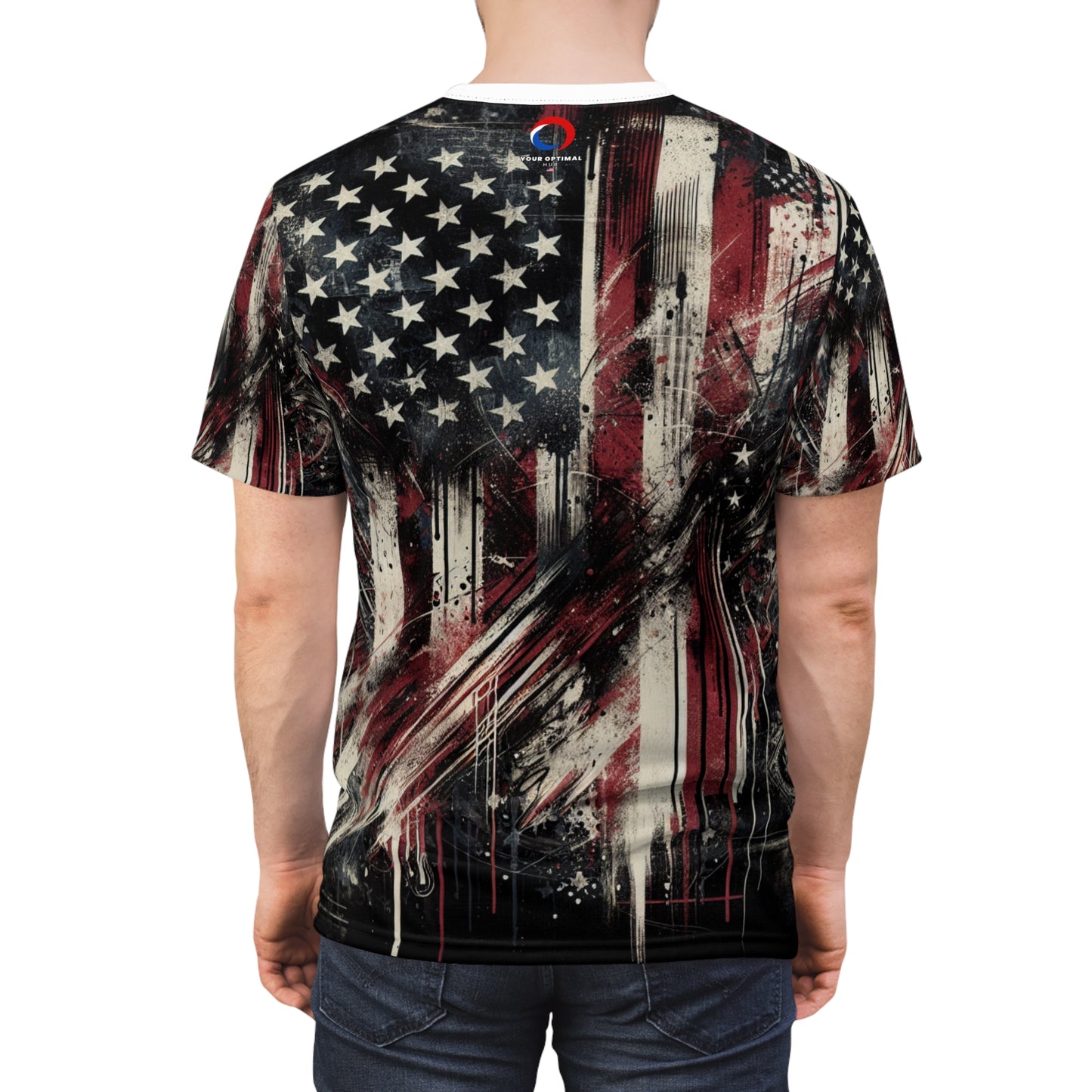 Edgy Grunge Streetwear Tee with Distressed American Flag - Bold Patriotism & Resilience Urban Art Design T-Shirt - Patriotic Streetwear