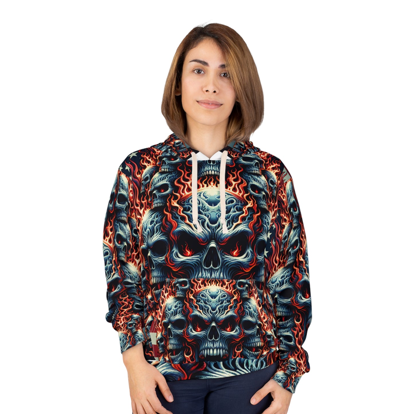 Inferno Patriot: Skull Euphoria Tattoo-Style Hoodie - Patriotic Streetwear Hoodie