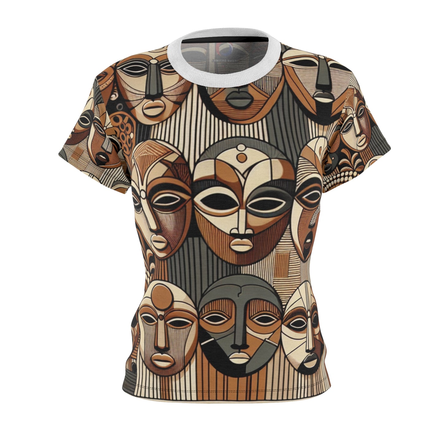 African Legacy: Elegant Women's Tee featuring a Modern Interpretation of Traditional African Masks - African Tribal Pattern-Inspired