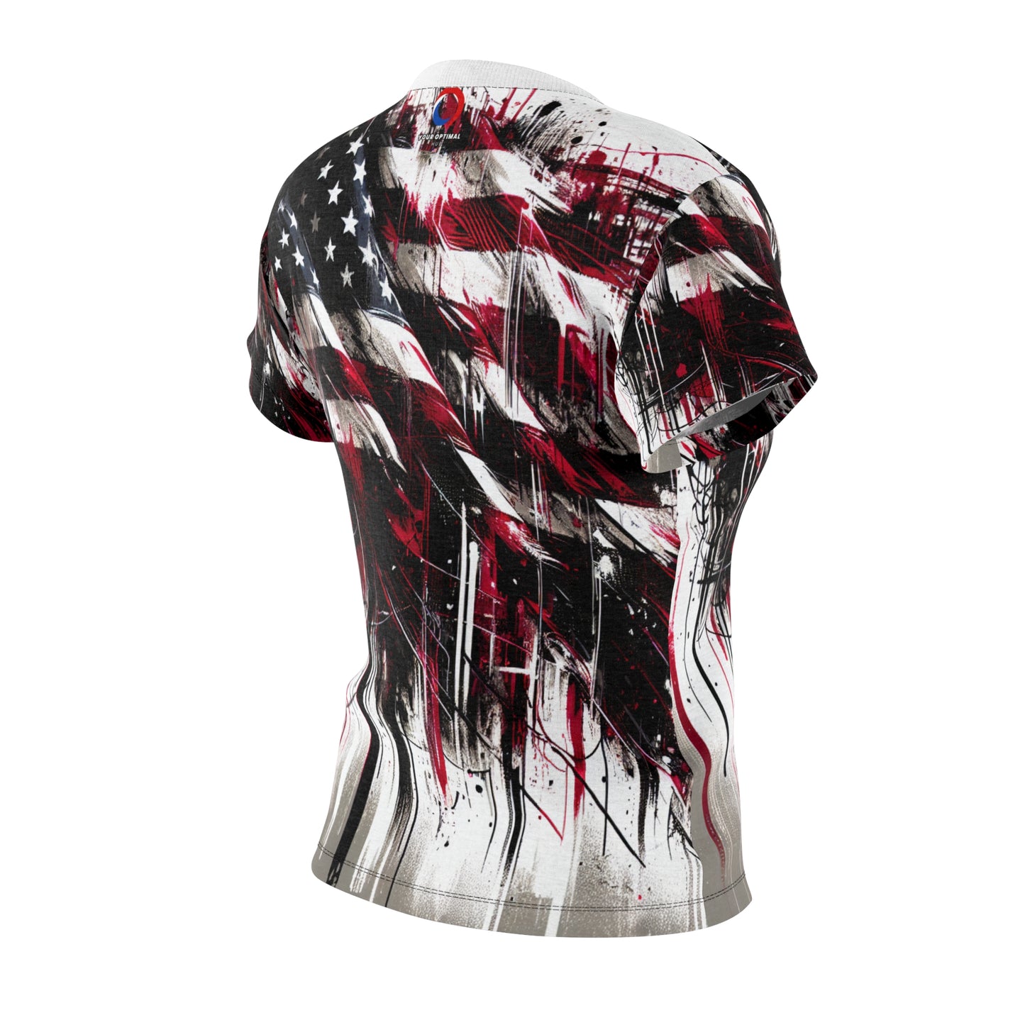 Distressed American Glory: Edgy Graffiti-Styled USA Flag Women's Tee for Bold Streetwear Fashionistas - Patriotic Streetwear