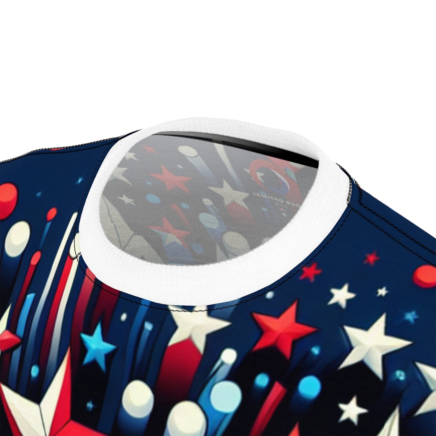 3D Star-Spangled Spectacle Tee – Vibrant Red, White, & Blue Stars on Navy Background – Patriotic & Festive Apparel - American Streetwear