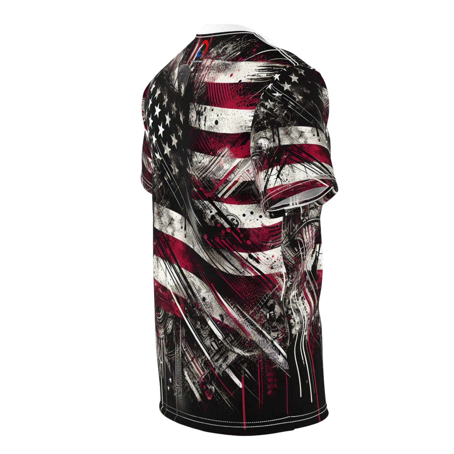 Grunge Patriotic Power: Weathered American Flag Streetwear T-shirt with Edgy Urban Graffiti Elements - Patriotic Streetwear Tee