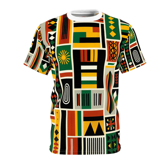 Pan-African Legacy Tee: Vibrant Kente-Adinkra Community Artwork in Bold Colors - African Tribal Pattern-Inspired Tee