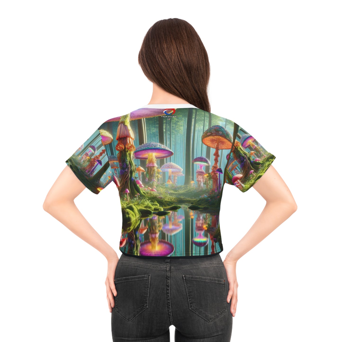 Enchanting 3D Forest Crop Tee - Women's Psychedelic Neon Mushroom & Vibrant Foliage Top - Women's Trippy Tee