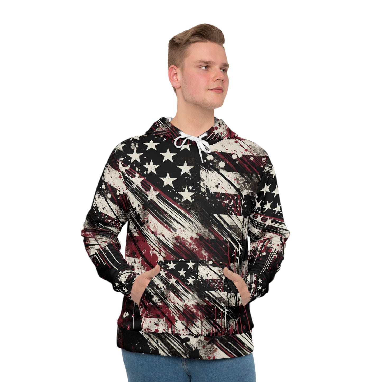 Edgy American Flag Distressed Grunge Streetwear Hoodie - Bold Graffiti-Inspired Patriotic Urban Style Sweatshirt - Patriotic Streetwear