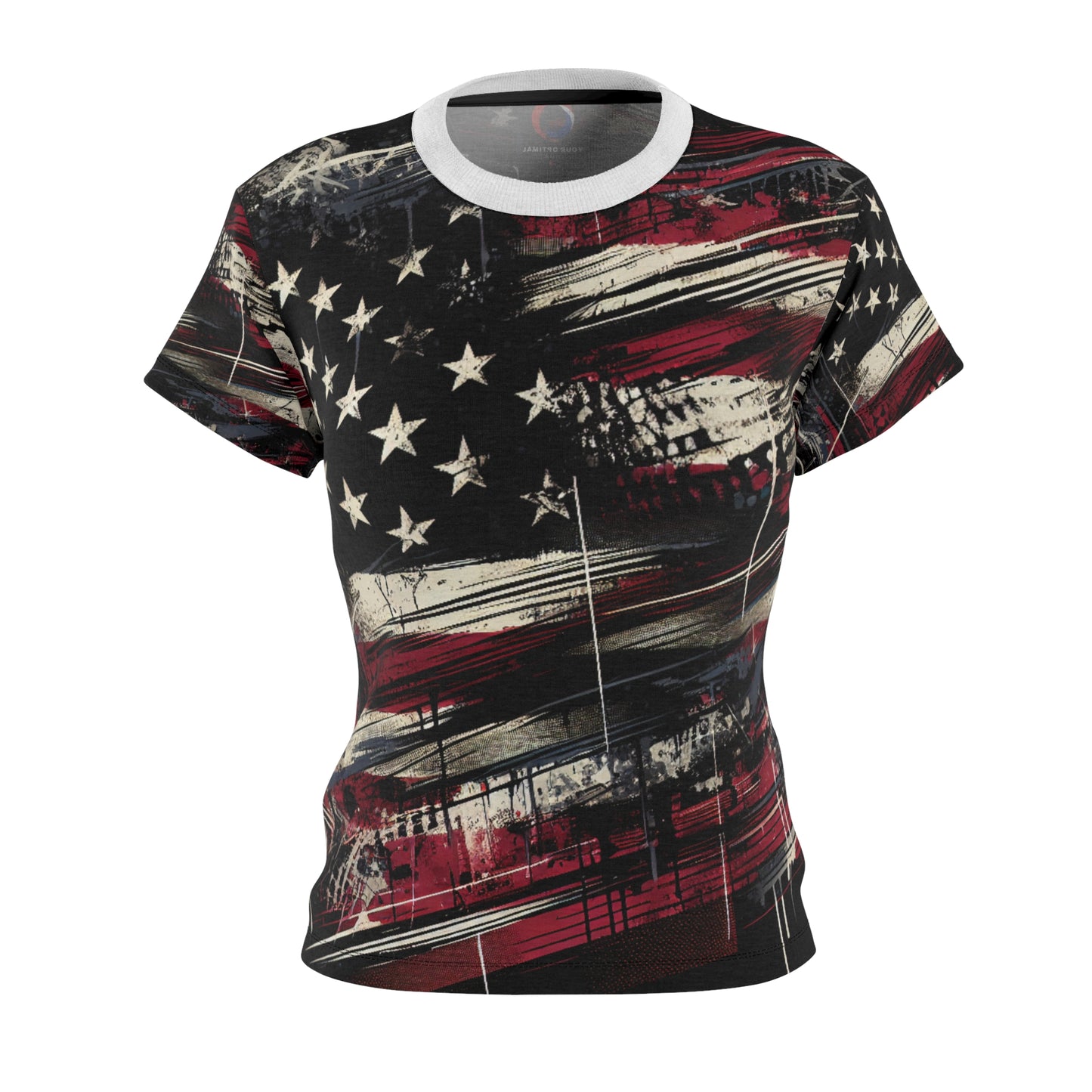 Gritty Patriot: Women's Grunge Streetwear T-Shirt, Distressed American Flag Design, Urban Graffiti Style - Patriotic Streetwear Tee