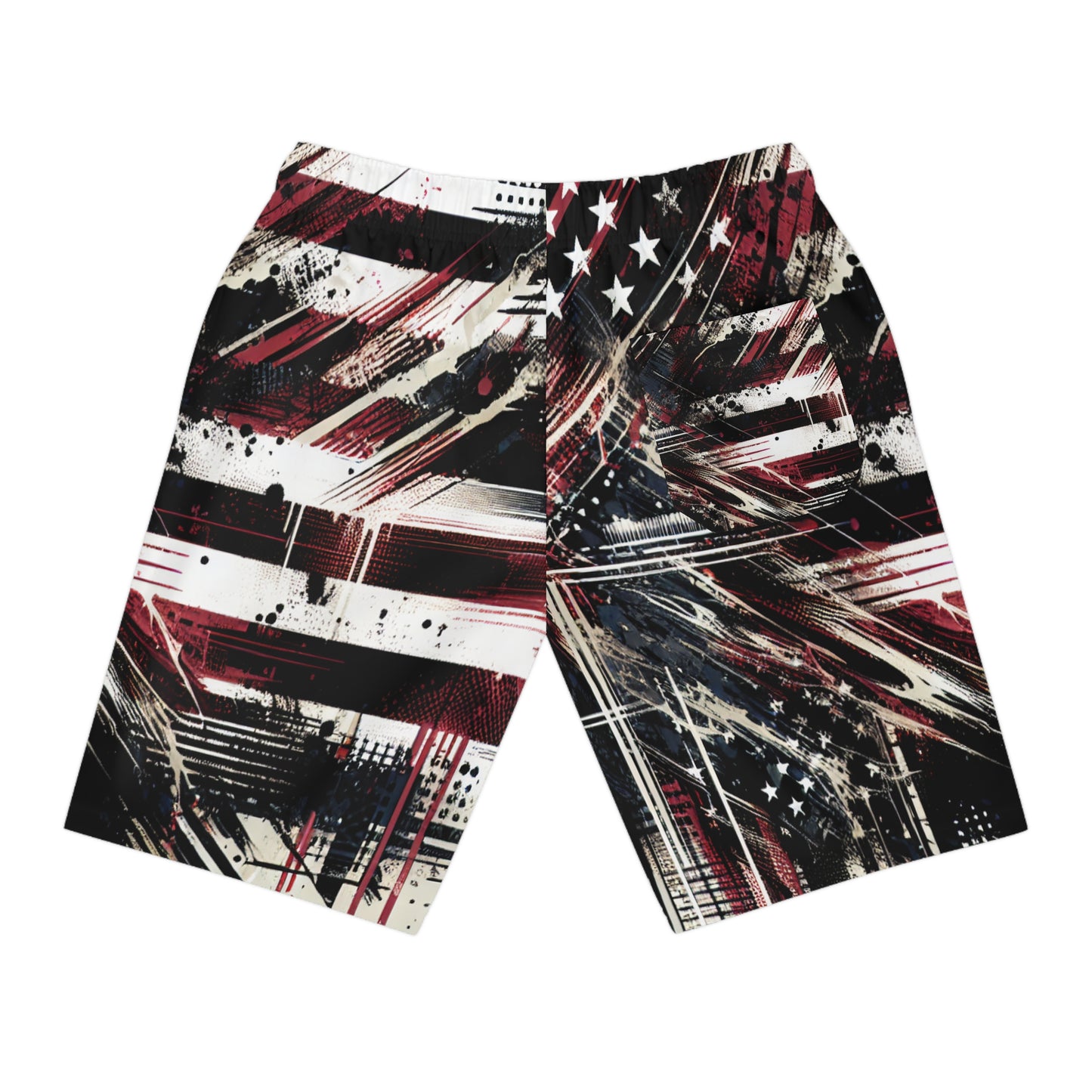 Grunge-style Patriotic Streetwear Shorts: Distressed American Flag with Urban Graffiti Elements